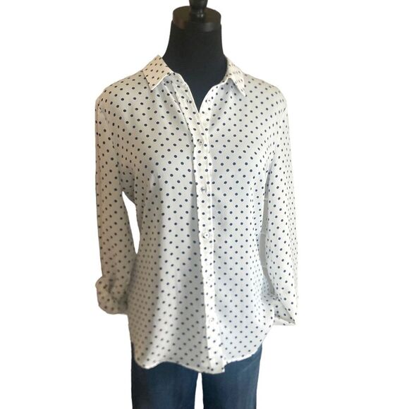 Laundry by Shelli Segal White Blouse with Navy Polka Dots, Size Small - Picture 7 of 12
